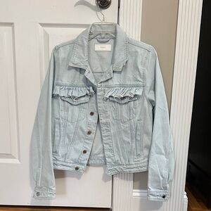 Blank NYC Light Wash Denim Jacket with Ruffle Accents